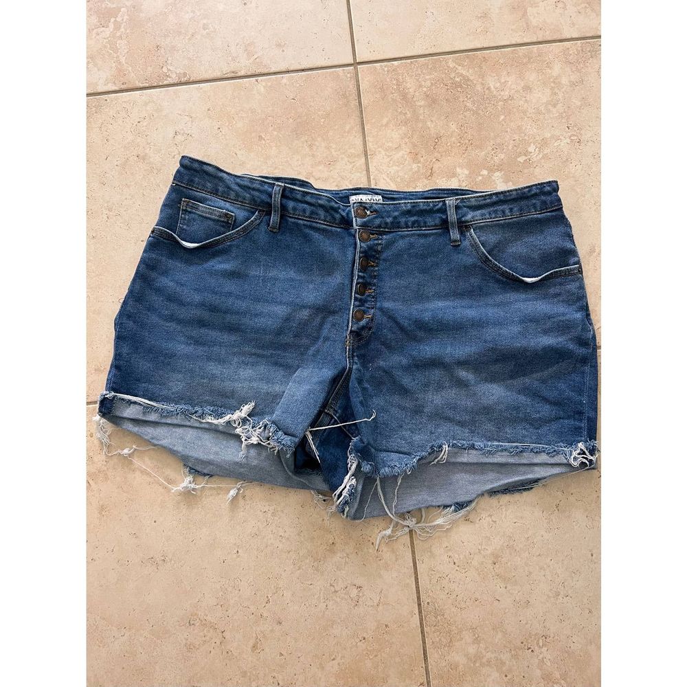 Denim Button-Front Women's Shorts in Dark Blue